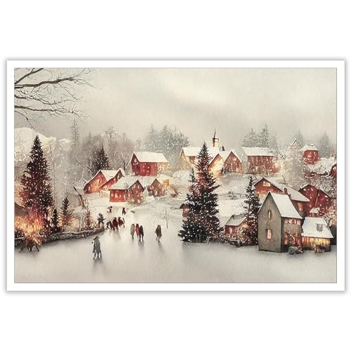 Winter Snowy Village Canvas Wall Art - 24x36in