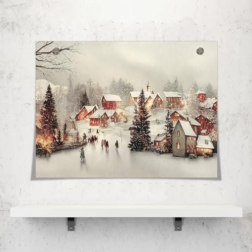 Winter Snowy Village Canvas Wall Art - 24x36in