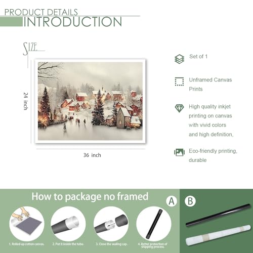 Winter Snowy Village Canvas Wall Art - 24x36in