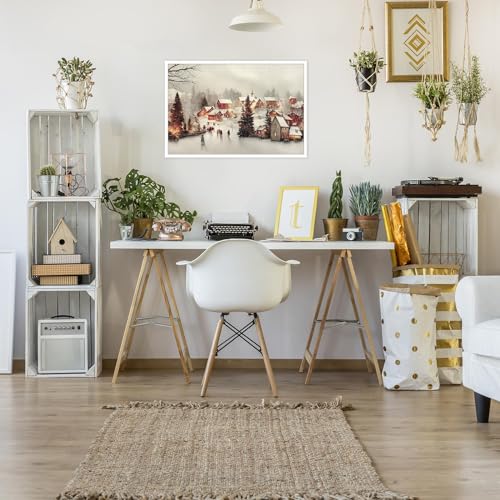 Winter Snowy Village Canvas Wall Art - 24x36in