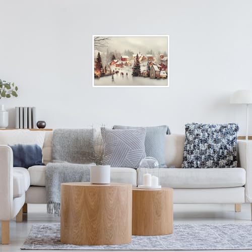 Winter Snowy Village Canvas Wall Art - 24x36in