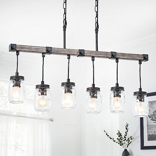 Retro Farmhouse Mason Jar Chandelier: 6-Light Black Pendant