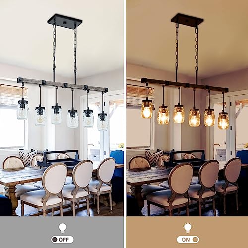 Retro Farmhouse Mason Jar Chandelier: 6-Light Black Pendant