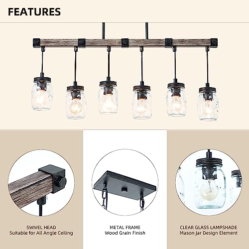 Retro Farmhouse Mason Jar Chandelier: 6-Light Black Pendant