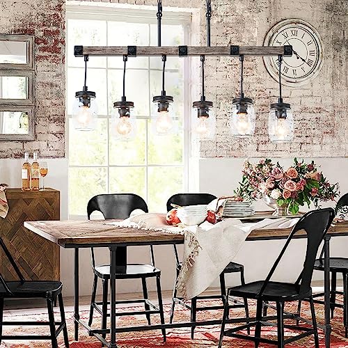 Retro Farmhouse Mason Jar Chandelier: 6-Light Black Pendant