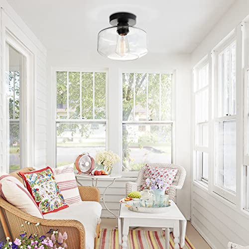 Vintage Farmhouse Ceiling Light, Clear Glass Pendant