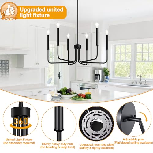 Industrial Farmhouse 6-Light Black Chandelier for Homestyle Spaces