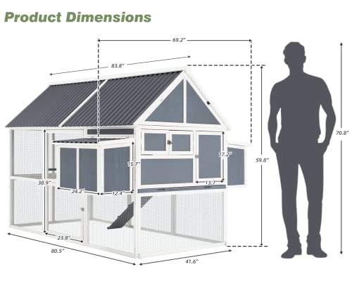 Outdoor Wooden Hen House with Multi-Level Hutch