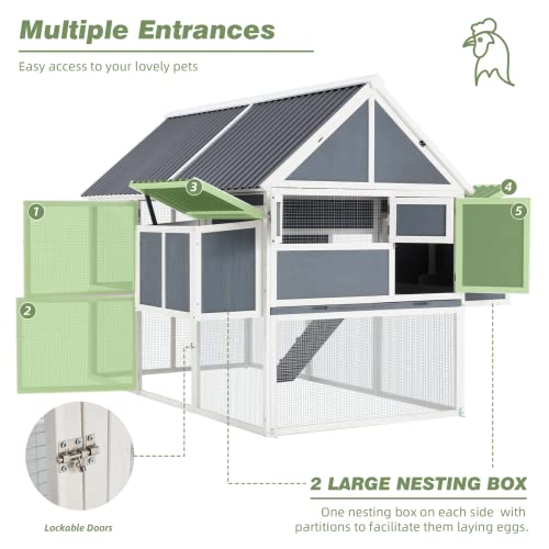 Outdoor Wooden Hen House with Multi-Level Hutch