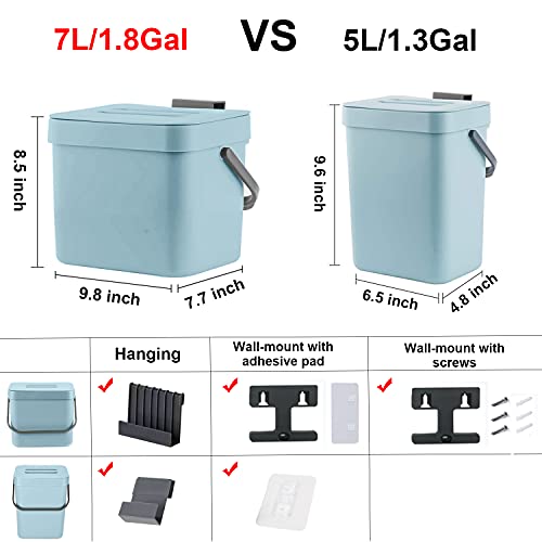 Hanging Kitchen Compost Bin with Lid, 1.8 Gallon