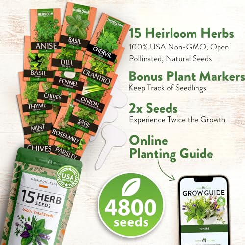 15 Heirloom Culinary Herb Seeds with High Germination