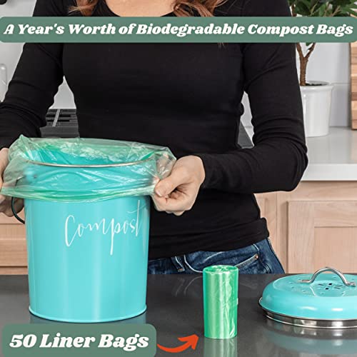 Turquoise Compost Pail for Kitchen Homesteading