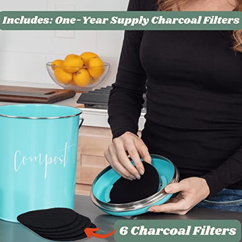 Turquoise Compost Pail for Kitchen Homesteading