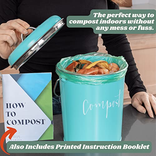 Turquoise Compost Pail for Kitchen Homesteading