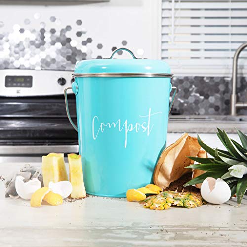 Turquoise Compost Pail for Kitchen Homesteading