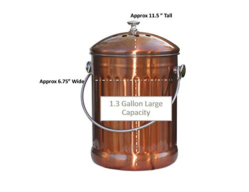 Large Copper Kitchen Compost Pail for Homesteading