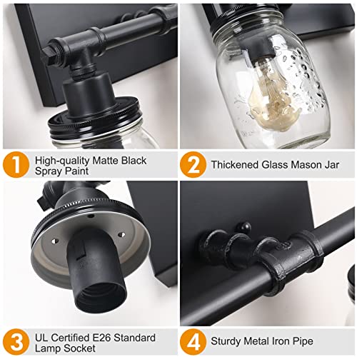 Black Mason Jar Vanity Light for Homestead Bathroom