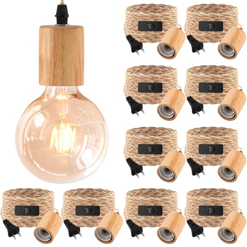 10ft Wood Rustic Rope Pendant Light Kit