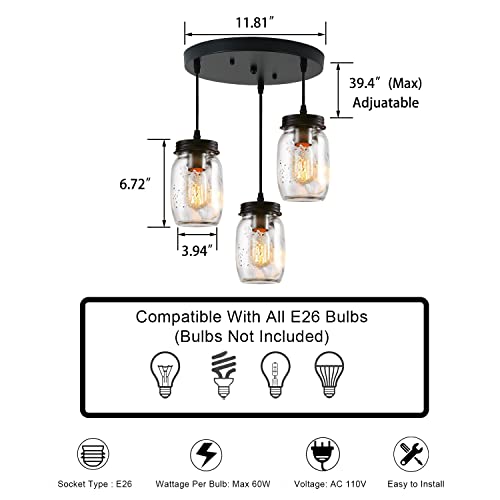 Farmhouse Mason Jar Chandelier with Adjustable Light