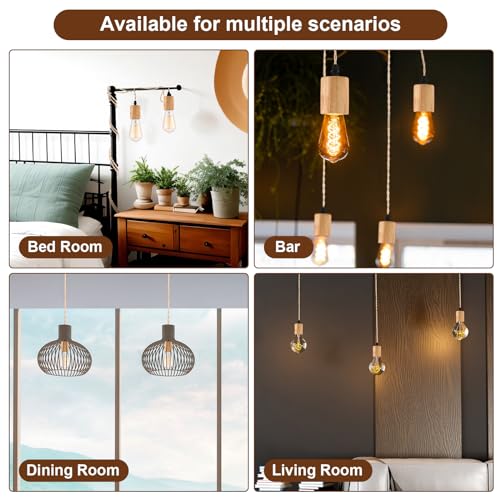 10ft Wood Rustic Rope Pendant Light Kit