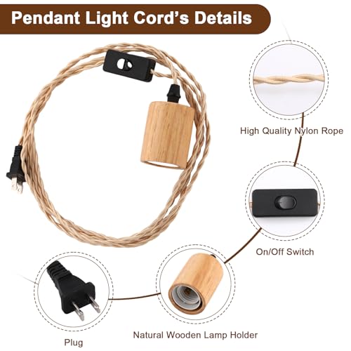 10ft Wood Rustic Rope Pendant Light Kit