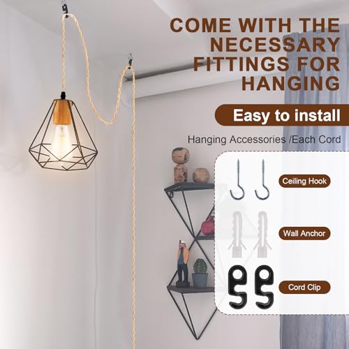10ft Wood Rustic Rope Pendant Light Kit