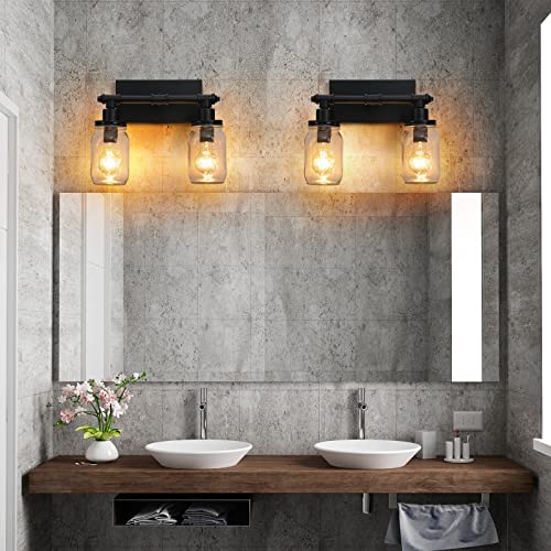 Black Mason Jar Vanity Light for Homestead Bathroom