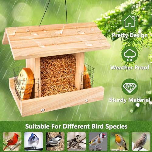 Outdoor Hanging Wooden Bird Feeder with Suet Holder