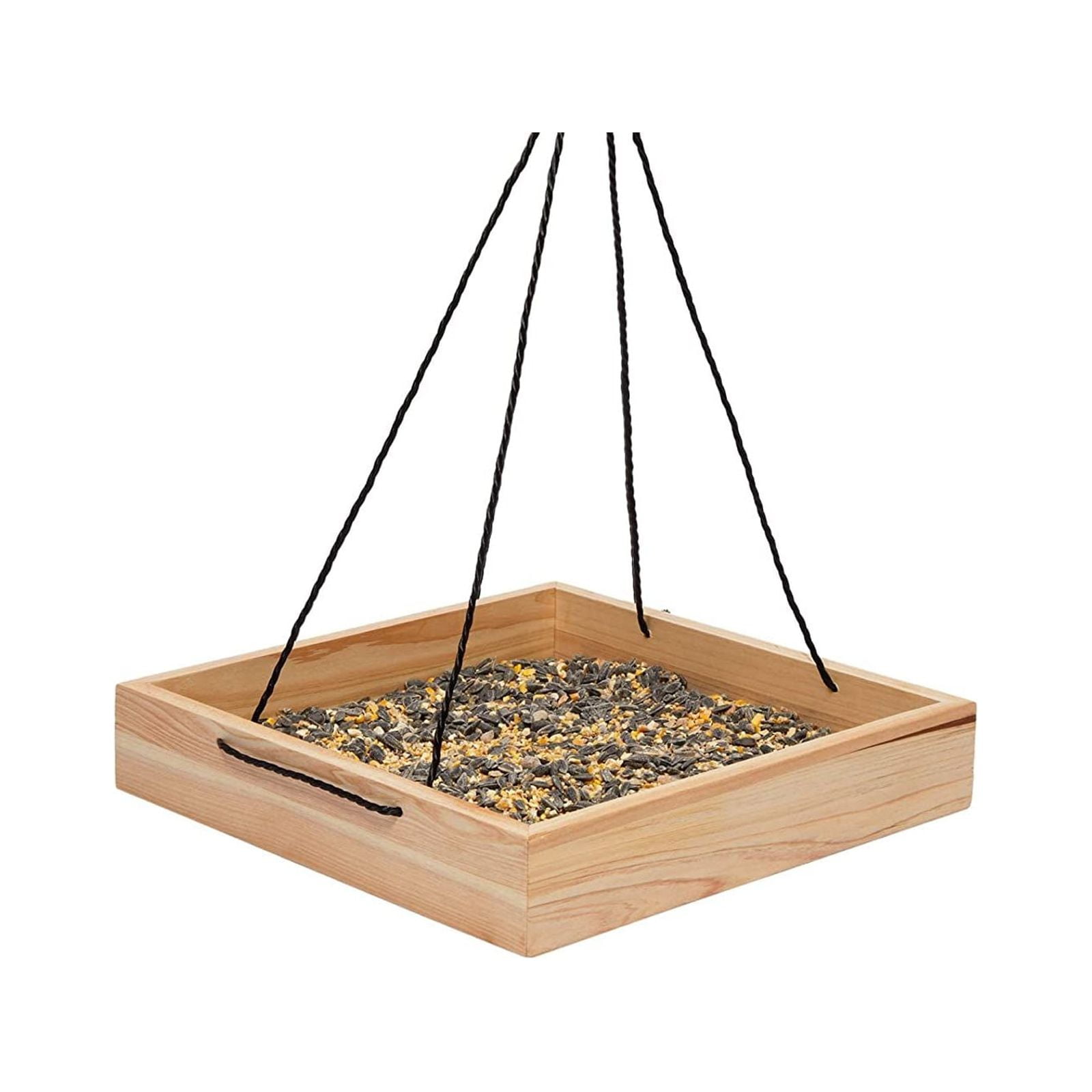 Wooden Hanging Bird Feeder with Metal Mesh Tray