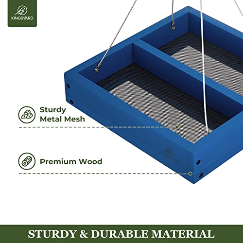 Blue Hanging Tray Bird Feeder with Mesh Platform