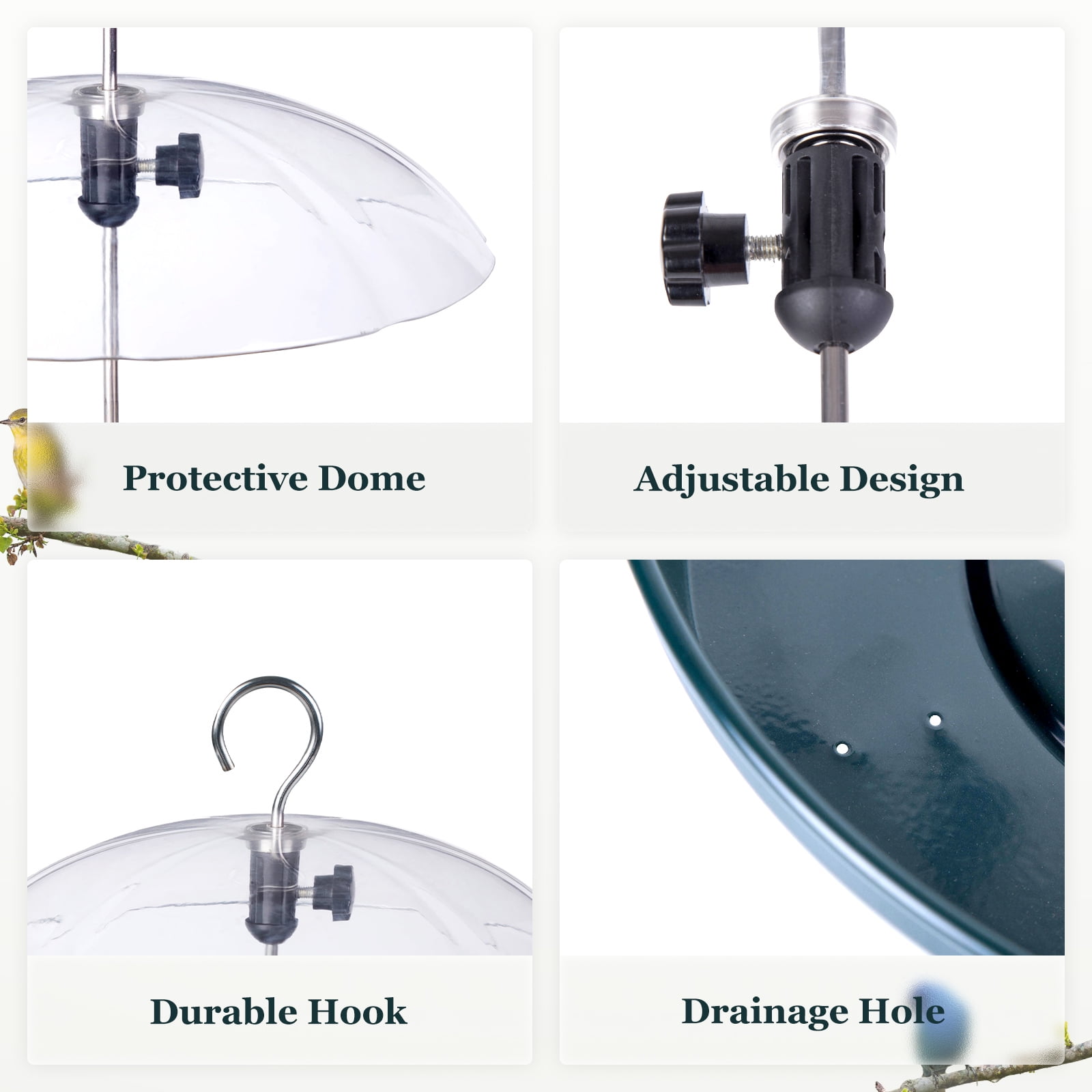 Adjustable Dome Bird Feeder for Seeds/Mealworms in Green