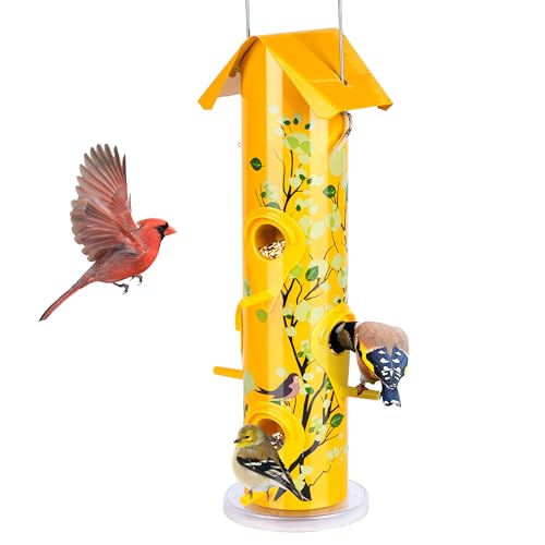 Durable 14” Metal Bird Feeder with 6-Ports - Yellow