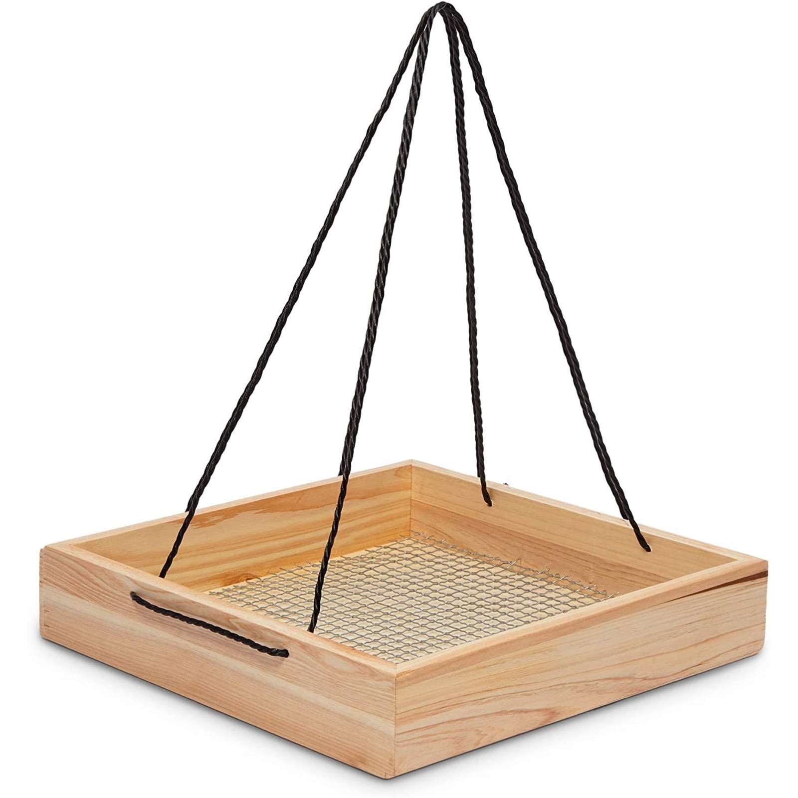 Wooden Hanging Bird Feeder with Metal Mesh Tray
