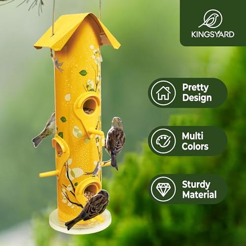 Durable 14” Metal Bird Feeder with 6-Ports - Yellow
