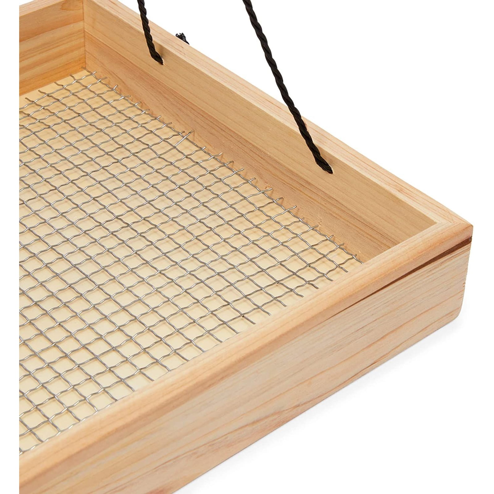 Wooden Hanging Bird Feeder with Metal Mesh Tray