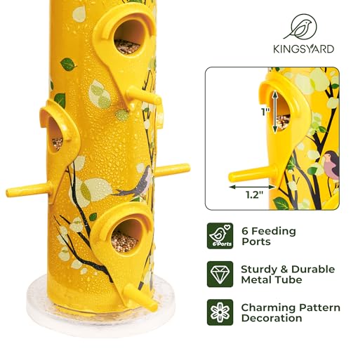 Durable 14” Metal Bird Feeder with 6-Ports - Yellow