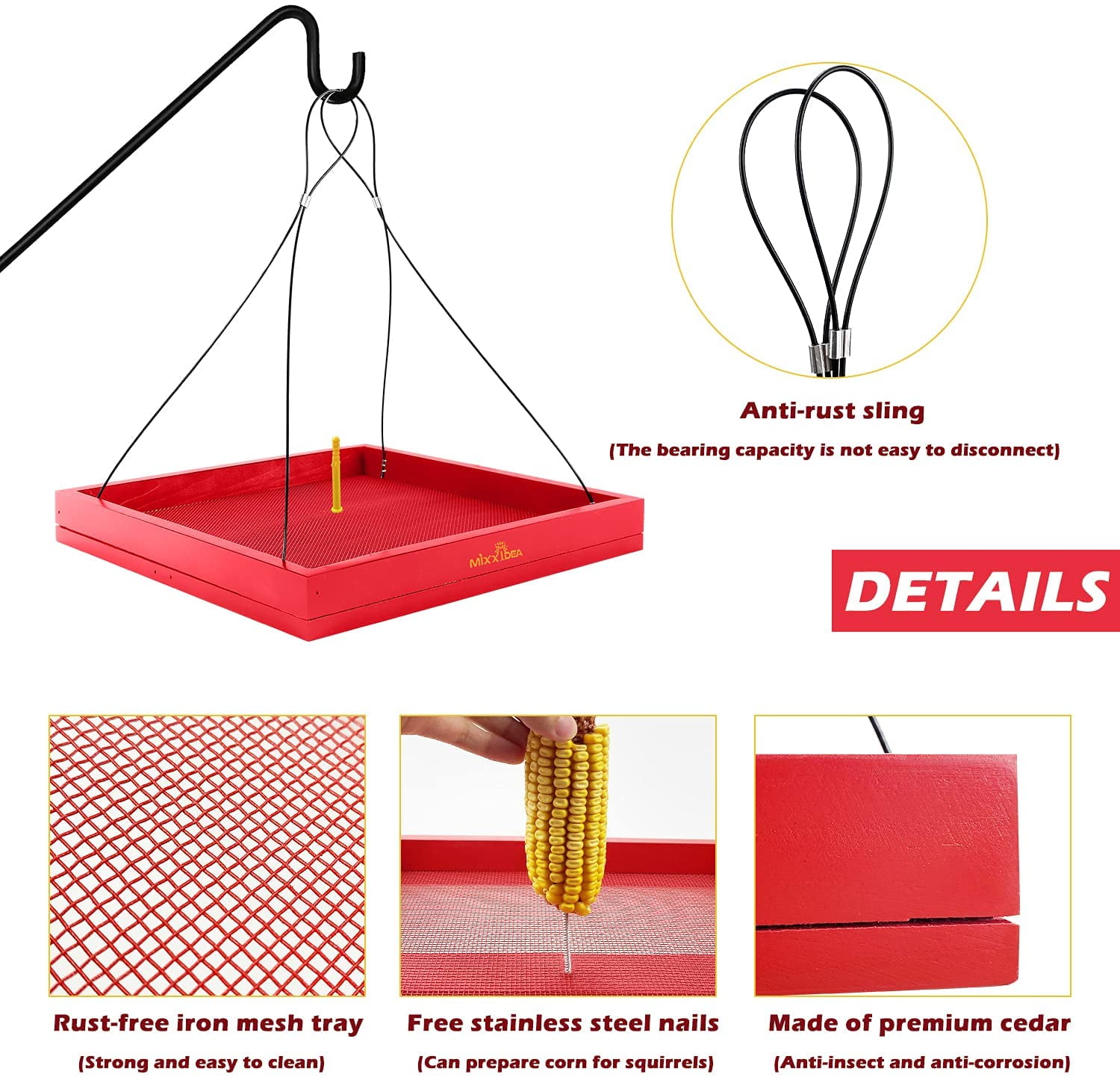 Wooden Hanging Bird Feeder Tray for Wild Birds