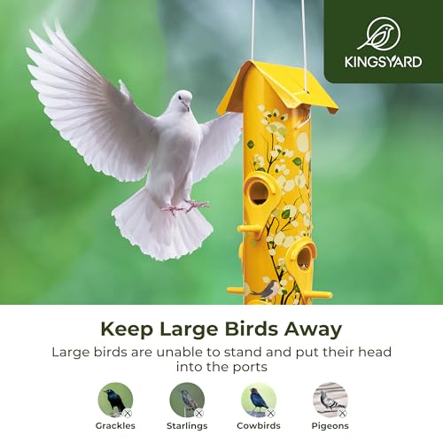 Durable 14” Metal Bird Feeder with 6-Ports - Yellow