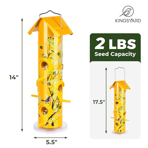 Durable 14” Metal Bird Feeder with 6-Ports - Yellow