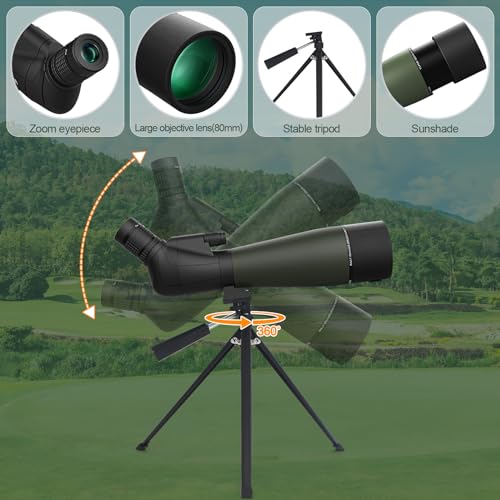 25-75X80 HD Spotter Scope with Tripod for Bird Watching