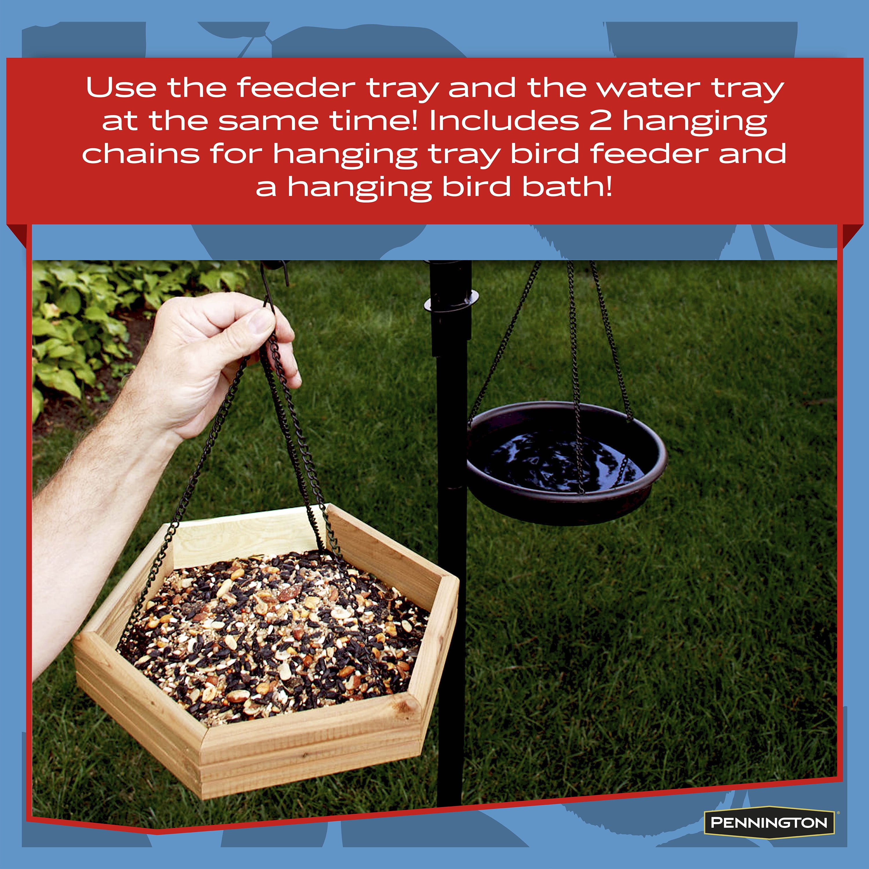 Pennington Red Cedar 2-in-1 Bird Bath & Feeder