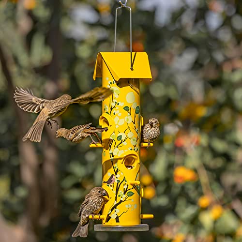 Durable 14” Metal Bird Feeder with 6-Ports - Yellow