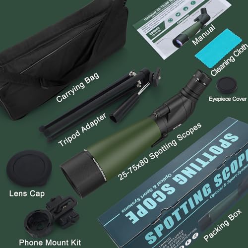 25-75X80 HD Spotter Scope with Tripod for Bird Watching