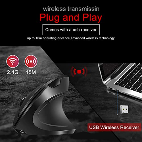 Ergo Wireless Mouse with USB, 6 Buttons - Black