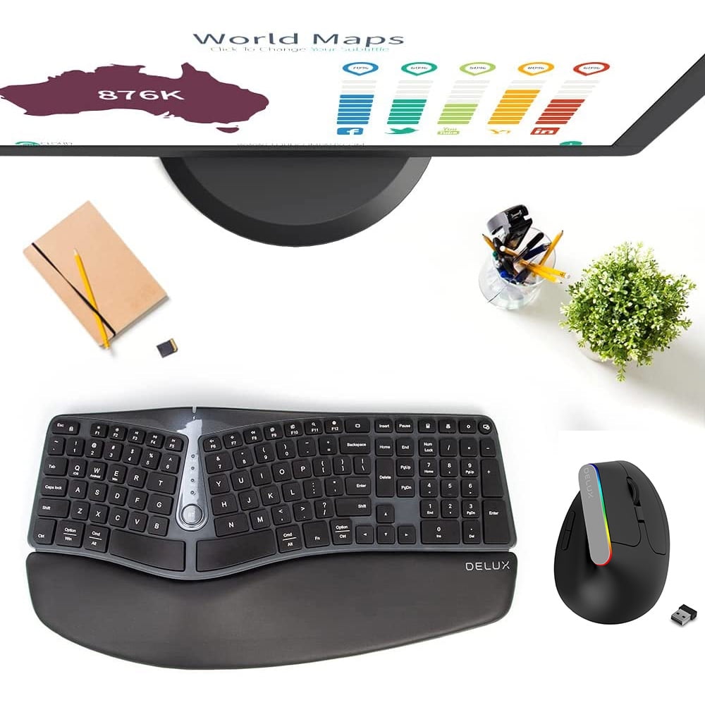 Wireless Split Keyboard with Vertical Mouse Combo