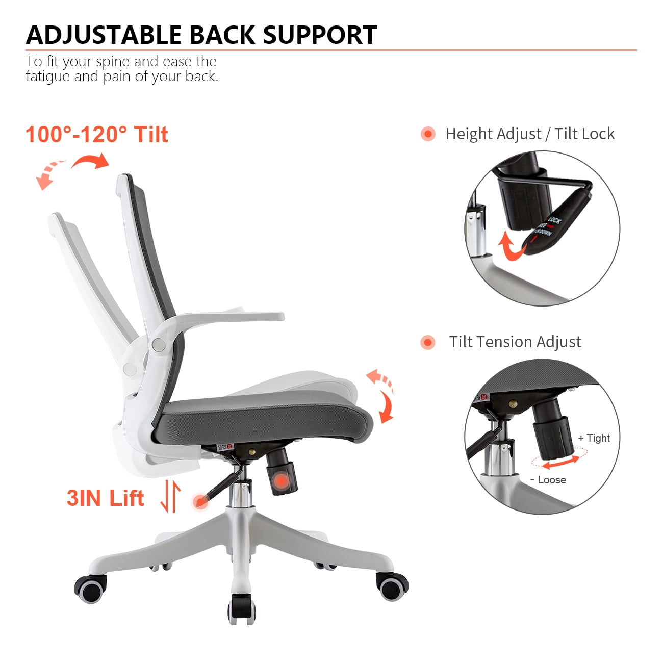 SIHOO Mid-Back Ergonomic Office Chair - Gray