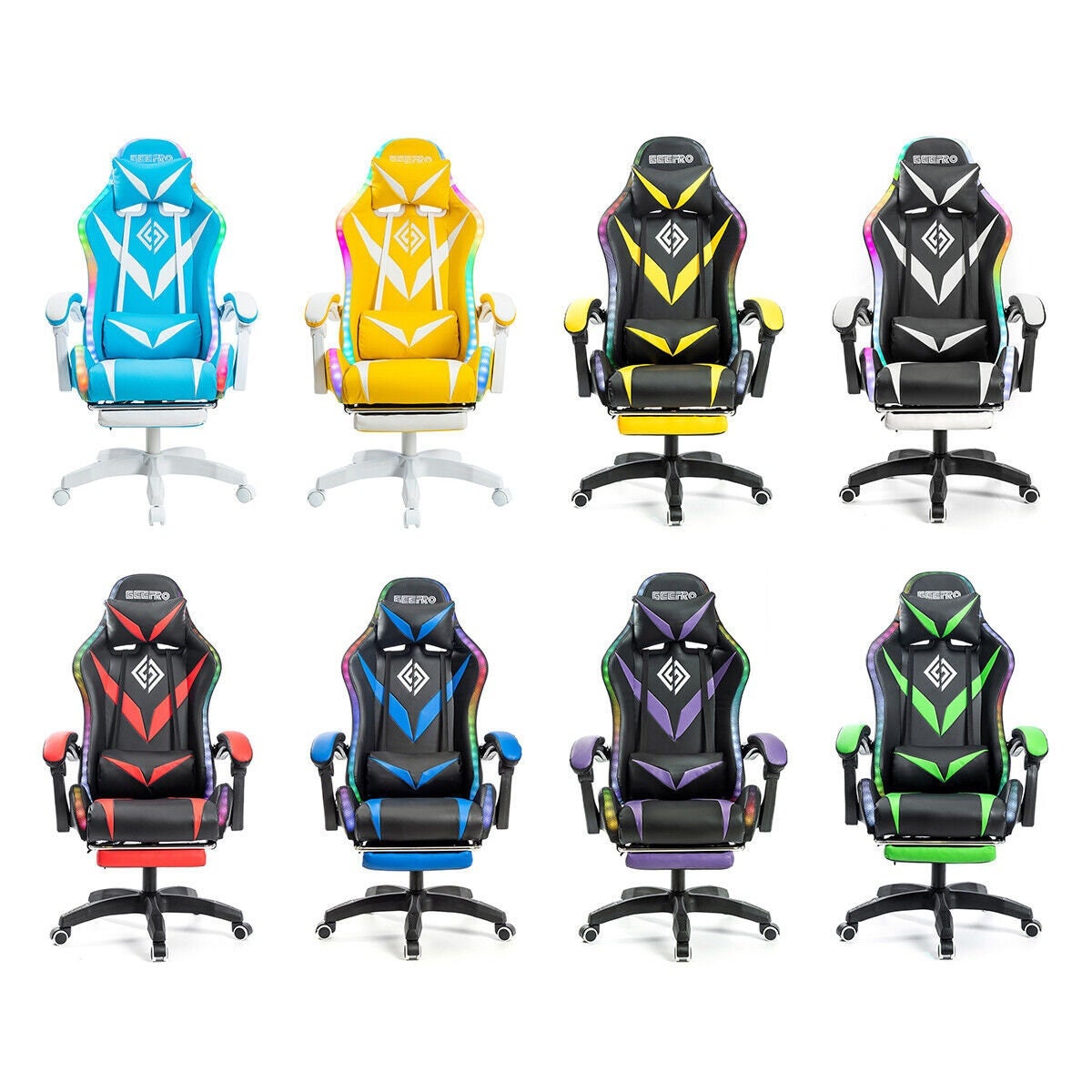 Hoffree RGB Massage Gaming Chair with Footrest