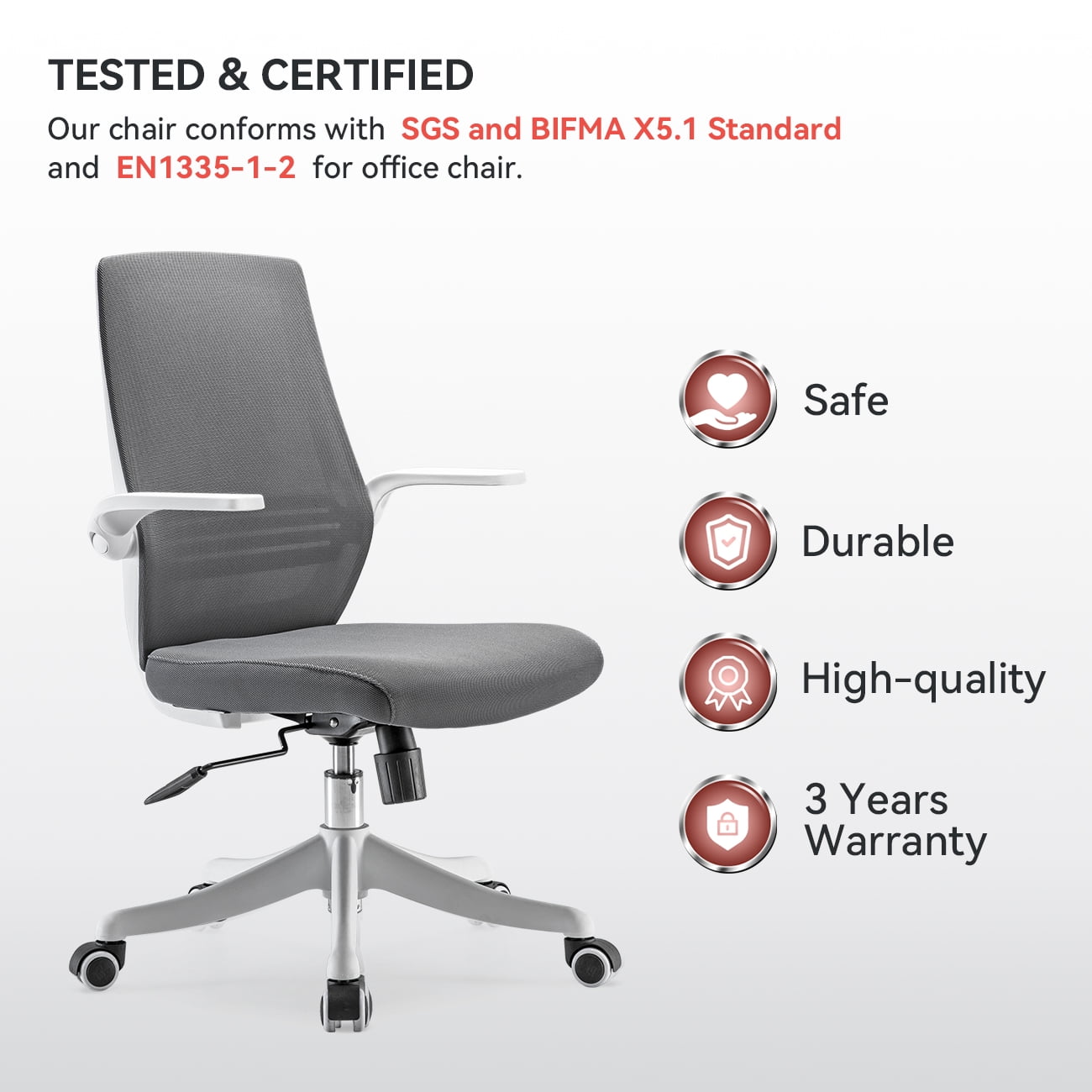 SIHOO Mid-Back Ergonomic Office Chair - Gray