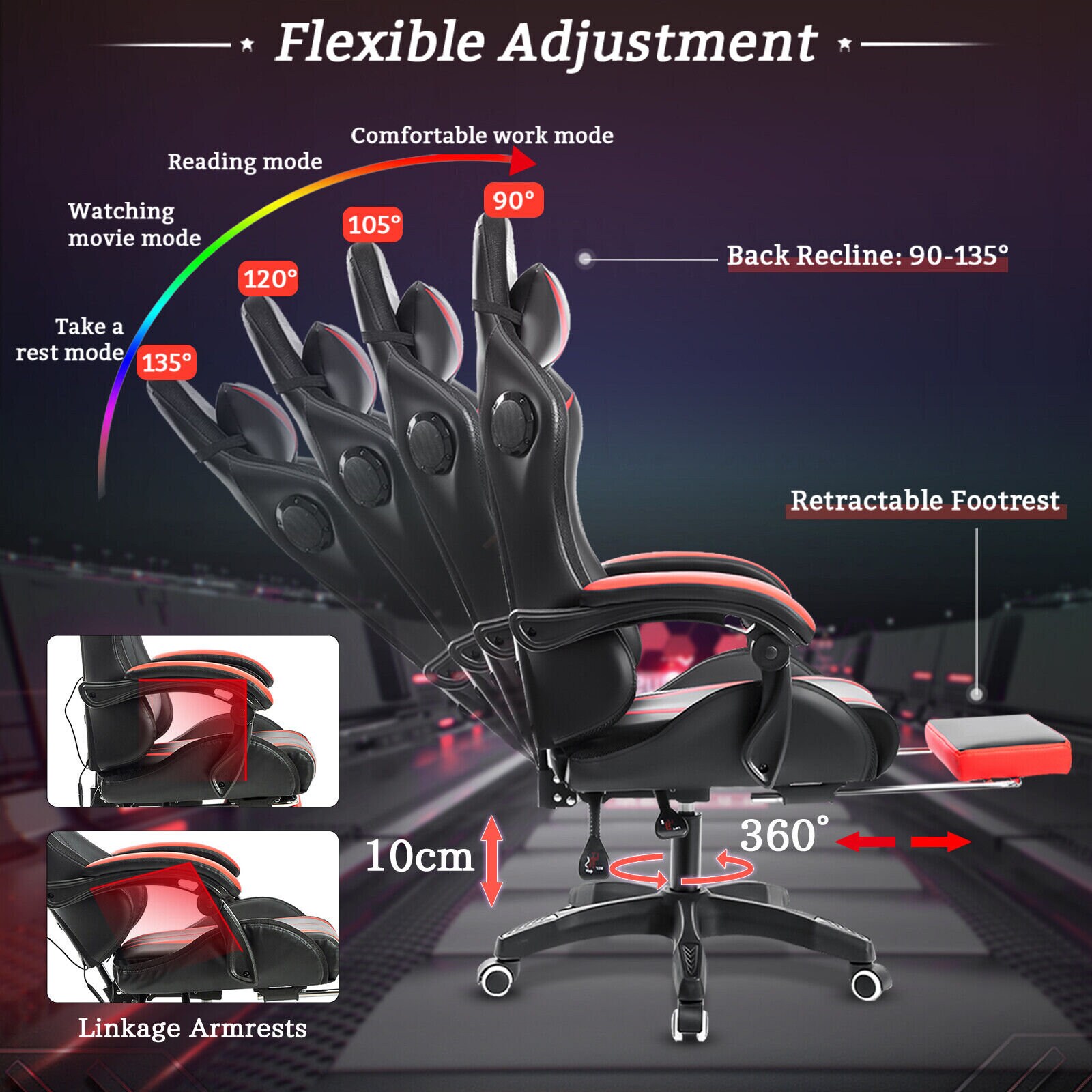 Hoffree RGB Massage Gaming Chair with Footrest