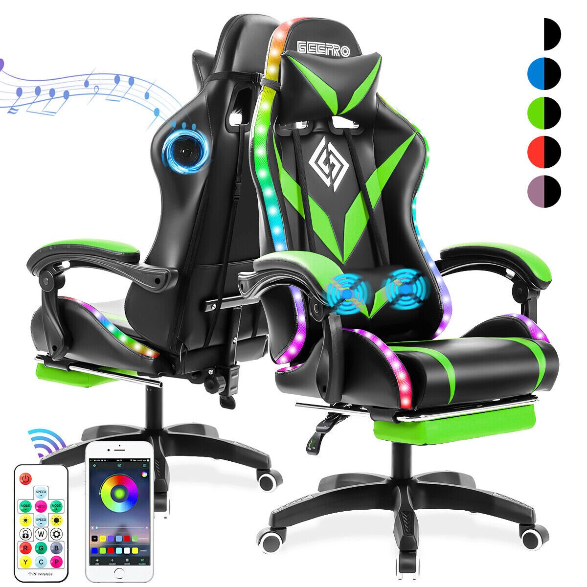 Hoffree RGB Massage Gaming Chair with Footrest